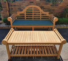 Load image into Gallery viewer, A green bench cushion placed on a wooden bench, with a focus on the cushion's texture and color.