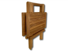 Load image into Gallery viewer, Folding Teak Coffee Table folded view — compact and easy to store garden furniture UK